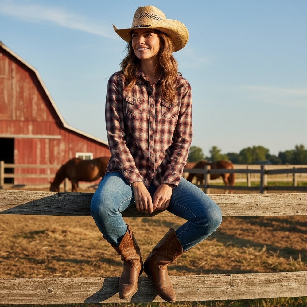 Ariat ReAL Womens‎ Red Plaid Western Snap Front Long Sleeve Shirt Small S/P